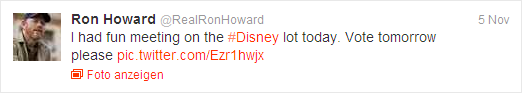 Ron Howards Tweet Nr. 1