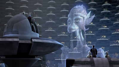 Königin Julia von der friedvollen Welt Bardotta bittet den Republikanischen Senat um Hilfe. © 2014 Lucasfilm Ltd. / SUPER RTL