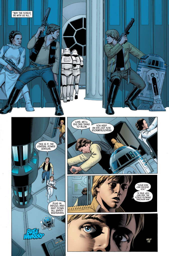 6 Dinge, die ihr nicht über <i></noscript>Star Wars #1</i> wisst…“></div><p>
<b>4. Die Aliens dieser Ausgabe sind keine digitalen Effekte.</b><br />
In den originalen Filmen waren Masken und Kostüme handgemacht. Um eine visuelle Einheitlichkeit mit den Filmen beizubehalten, folgte Cassady den Regeln praktischer Effekte. ‚Die hauptsächliche Herangehensweise an dieses Buch,‘, meint Cassaday ‚ist eng mit der originalen Trilogie und Technologie verbunden, ebenso dem Make-Up und der Kostümierung dieser Zeit. Kein haarkleines CGI oder Mo-Cap. Wenn ich eine neue Figur oder ein Alien designe, stelle ich mir diese als einen Schauspieler vor, der eine Gummimaske trägt, Prothesen oder vielleicht eine Puppe und ich versuche, mit den hierdurch vorgegebenen Grenzen zu arbeiten.‘<br />
<b>5. Ein Typ Alien hat aus einen spezifischen Grund einen Cameo-Auftritt.</b><br />
Wenn man Star Wars #1 schreibt und man einen Lieblingsalien hat, kommt dieser in den Comic. ‚Ich liebe den Hammerkopf-Typen in der Cantina, im originalen Film.‘, sagt Aaron. ‚Ich erinnere mich daran, diese Figur zu haben. Irgendwo immer noch. Ich habe diese Kerle also immer gemocht, man sieht also mehrere davon in Nand #1. Ich weiß nicht warum, aber es sind wahrscheinlich meine Lieblinge.‘</p>
<div align=