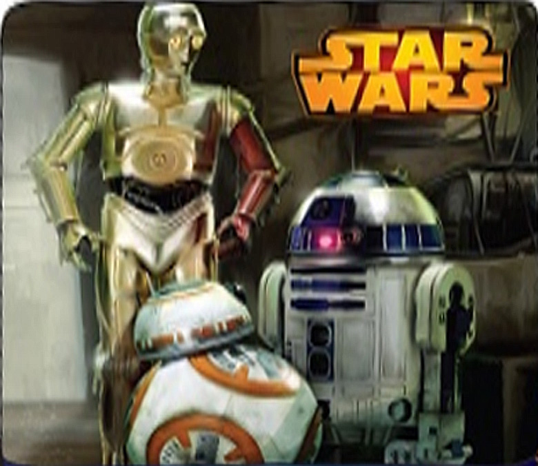 BB-8, R2-D2 und C-3PO mit rotem Arm