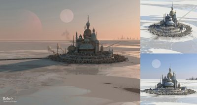 Konzeptzeichnungen einer Stadt aus Star Wars Rebels