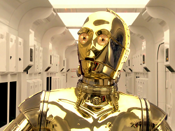 Die Pilotin, C-3PO und Luke Skywalker