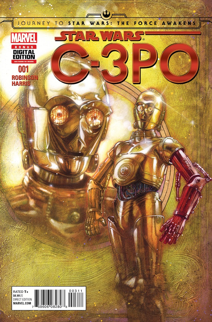 <i>C-3PO #1</i>„> </p> <h2>Star Wars Special: C-3PO #1</h2> <p>Folge jedermann Lieblingsprotokolldroiden auf seiner <i>Journey to Star Wars: The Force Awakens</i> in diesem einbändigen Special, welches zu seinem Auftritt im Film führt! Wie hat C-3PO seinen roten Arm bekommen? Finde es in diesem Band heraus – James Robinson und Tony Harris, die zusammen an <i>Starman</i> von DC gearbeitet haben, arbeiten zum ersten Mal in fast 20 Jahren erneut zusammen!<br /> Vielleicht beherrscht ihr keine sechs Millionen Kommunikationsformen…aber dieses Buch ist ein Must-Have in jeder Sprache.</p> <p>Dieser Band wird am 2. Dezember erscheinen.</p> <p><br style=