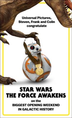 Jurassic World gratuliert The Force Awakens
