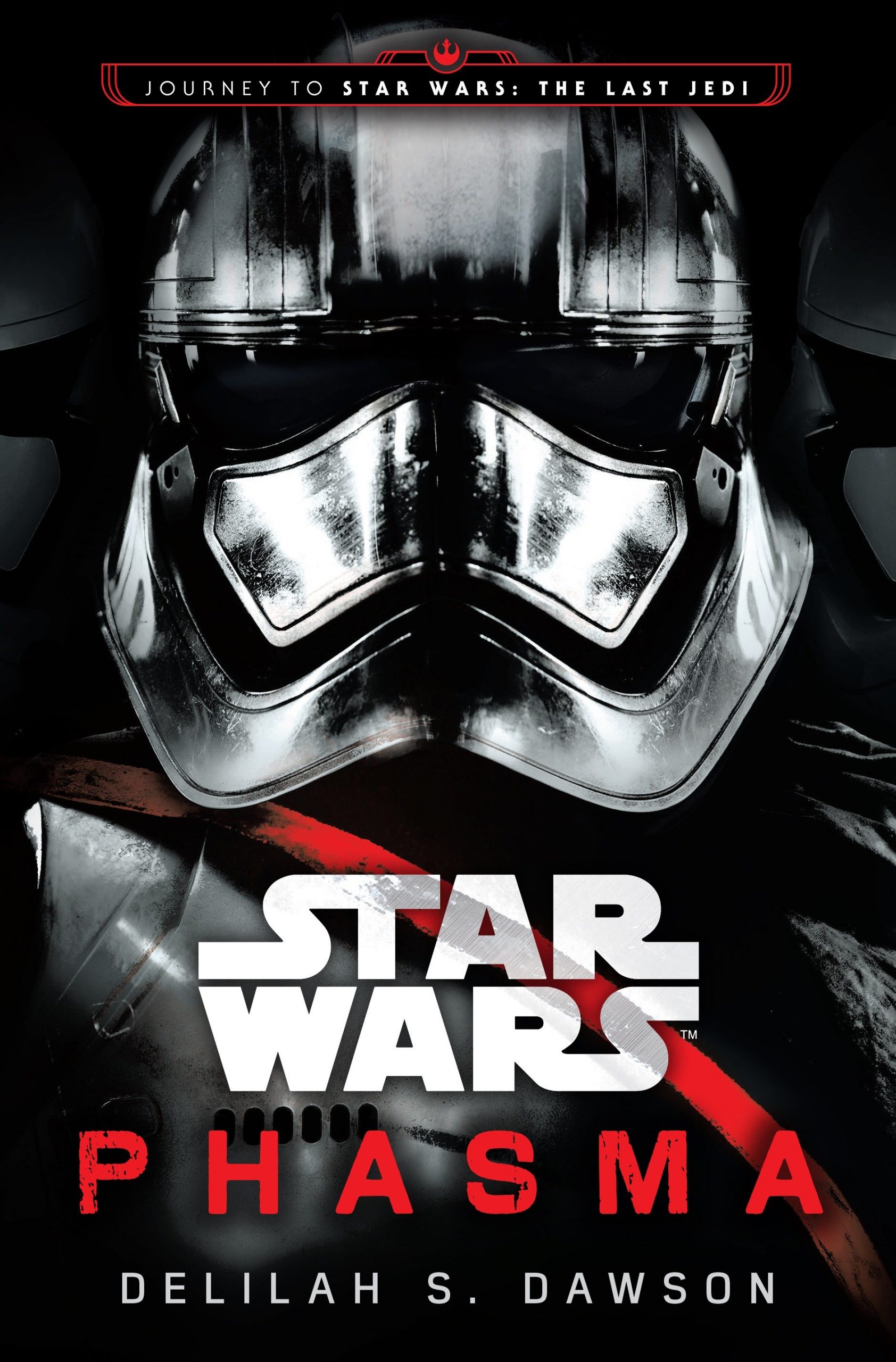Cover zu <i>Phasma</i> von Delilah S. Dawson“> </p> <p>Entdecke die mysteriöse Geschichte von Captain Phasma in diesem Roman, der zur Reihe <i>Journey to The Last Jedi</i> gehört.</p> <p>Als einer gerissensten und gnadenlosesten Soldaten der Ersten Ordnung gilt Phasma der Wohlwollen ihrer Vorgesetzten, der Respekt ihrer Kollegen und die Furcht ihrer Feinde. Doch trotz ihrer Bekanntheit ist fast nichts über Phasma bekannt, fast wie es der passive Ausdruck ihres Chromhelmes wiederspiegelt. Nun möchte einer ihrer Gegner ihre mysteriösen Ursprünge ans Tageslicht bringen – und damit ein Geheimnis, das sie so eifrig und rücksichtslos beschützt wie sie ihren Meistern dient.</p> <p>Tief im Bauch des Schlachtkreuzers <i>Absolution</i> erträgt eine gefangene Spionin des Widerstands brutale Verhörmaßnahmen durch die Hand eines Sturmtrupplers in roter Rüstung – Cardinal. Doch die Information, die er begeht, hat nichts mit dem Widerstand selbst zu tun oder seinen verdeckten Operationen gegen die Erste Ordnung.</p> <p>Der mysteriöse Sturmtruppler will Phasmas Vergangenheit – und damit auch jeden potenziellen Skandal oder Verrat, der lange im Dunkeln geblieben ist. Ebenso jeden privaten Dämon, den er gegen die verhasste Rivalin einsetzen kann, die seinen Einfluss und seine Privilegien bedroht, welche er in den Rängen der Ersten Ordnung genießt. Seine Gefangene verfügt über das, was Cardinal so sehr begehrt, aber sie gibt dieses Wissen nicht so leicht preis. Während sie einen mühsamen Willenskrieg gegen ihren Entführer führt und mit wertvollen Enthüllung um ihr Leben feilscht, entfaltet sich die fesselende Geschichte der unergründlichen Phasma. Doch dieses Wissen könnte sich – wenn Cardinal es besitzt – als mehr als nur gefährlich erweisen – wenn seine Gegnerin ihrer vollen Wut freien Lauf lässt.</p></blockquote> <p>Wer mag, kann den Roman in englischer Sprache <a href=