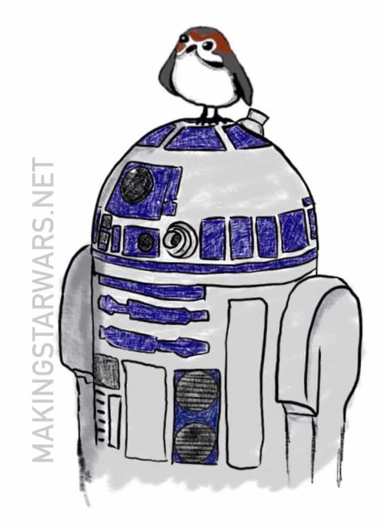 Ein Porg auf R2-D2