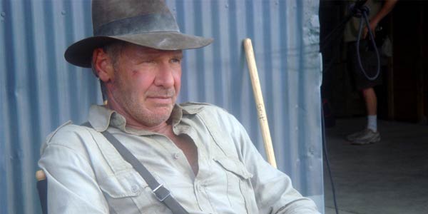 Harrison Ford bei den Dreharbeiten zu Indiana Jones und das Königreich des Kristallschädels