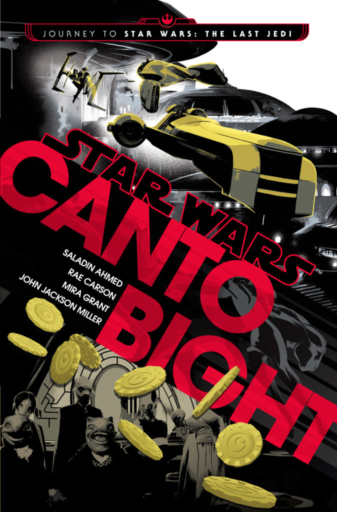 Das Cover von <i>Canto Bight</i>„>Vestry clasped both her pairs of hands. “Master Sonmi, you work for the casino. We work for the casino. Exactly who profits from you sitting here alone for another ten hours?” She pointed. “Go home.”</p> <p>“I don’t have a—”</p> <p>“Then eat something. But go.”</p> <p>Kal’s throat went dry as he saw Minn’s hands move toward the undealt cards, ready to dispose of the decks. <i>Please, don’t—</p> <p>“Oooh, it’s zinbiddle!”</i></p> <p>Kal turned to see a diminutive reptilian in a formal black coat, ac­centuated with a dazzling stellabora lapel bloom. The green-skinned creature flashed a smile so broad it nearly bisected his face as he dropped a fat tray of coins onto the tabletop to Kal’s right. “Deal me in,” he said, hopping up into the chair beside Kal.</p> <p>Kal stared at the ebullient arrival, mystified, before looking to the dealer, who suspended her cleanup. He told Vestry, “I guess I’m in luck.”</p> <p>The pit boss stared silently at the players. Kal could swear he saw her mouth form the words, <i>That’s what you think.</i></p> <p>“I was at the yacht races,” the newcomer said. “Were you at the yacht races?”</p> <p>“No.”</p> <p>“You should have been at the yacht races.” He offered a chubby green hand. “Dodibin. Dodi for short—but don’t call me that.”</p> <p>“Don’t call you Dodi?”</p> <p>“Don’t call me short.” He looked stern for a moment—and then laughed. “And you are Kaljach.”</p> <p><i>Lucky guess</i>, he began to say, before remembering his badge. “Kal is fine.” He watched as the Suerton—the species he thought Dodi was—unloaded his chips. Then Dodi pushed a large stack onto the instant-win marker, a side bet the casino covered from its rake.</p> <p>“That’s a long shot,” Kal said.</p> <p>“Excellent.” Chipper, Dodi rocked back and forth in his chair as Minn started dealing.</p> <p>It was no skin off Kal’s nonexistent nose; the side bet was against the house, not him. Though he would have loved to cover it, because there was no greater joy than taking money off someone too stupid to—</p> <p>“Zinbiddle!”</p> <p>Kal gawked. “You got it?”</p> <p>Dodi flipped up his cards, all in the proper suit and sequence. “Dealt pat.”</p> <p>Kal hadn’t even looked at his cards yet. He quickly did, and took note of what Dodi had shown, before Minn recovered them all. That was the risk in riding “final station,” the seat on the dealer’s right; Kal saw more cards that way, but occasionally an instant winner would cut a hand short. Fortunately, the odds said that wouldn’t happen very—</p> <p>“Zinbiddle,” Dodi chirped.</p> <p>“She’s still dealing the hand!” Kal spouted. Calling early was a dumb move, disqualifying if the hand wasn’t as declared. <i>Unless the fool actually had it?</i></p> <p>“Well, what do you know?” Dodi said, overturning his four cards as soon as they’d landed. “I had a feeling.” He’d left his winnings from before on the instant-win marker; he’d won again. Minn went to work exchanging Dodi’s coins for higher-denomination ones.</p> <p>And now, Kal saw, Vestry was back, keeping a discreet watch from behind Minn. She knew everything, or so she put on. What did she know about this guy?</p> <p>The good news was Kal was only out two initial stakes, and the decks, if anything, had swung even more into his favor. If a hand ever lasted long enough for him to play, he could start building out his pyramid in pursuit of the progressive. But he was beginning to won­der what he was up against—</p> <p>—and wondered some more when he heard a voice like Dodi’s, only lower-pitched, from behind. <i>“There you are!”</i></p> <p>Kal turned to see another Suerton, looking much like Dodi apart from a few extra centimeters’ height, more pronounced ears, and a necklace of silver ringlets. “Thodi!” Dodi said, hopping off his chair. “Kal, meet Thodi, my brother.”</p> <p>“I’m the smart one,” Thodi said, and smiled. “At your service.” He glanced at Dodi’s stack on the table. “What are we doing?”</p> <p>“Winning,” Kal said.</p> <p>“Well, I know <i>that</i>.” Thodi pushed Dodi. “Step aside for the mas­ter, my good chump.”</p> <p>Dodi resisted. “I was doing fine on my own.”</p> <p>“I doubt that.”</p> <p>Minn was befuddled. “Who’s playing, gentlebeings?”</p> <p>“I was hatched first,” Thodi said. “Ten seconds earlier. Mom said.”</p> <p>Dodi smirked at Kal. “He always gets me with that.” The slightly younger brother withdrew, and Thodi climbed into the chair. He looked down at Dodi’s winnings. “Oh, now, see, you’re making these silly blind bets again.” He pulled the stacks of coins back from the table and began to sort them. “What you need to do is add up the values of your cards, and bet that. If the number is even, double it. And if it’s prime, you bet your age.”</p> <p><i>Wow</i>, Kal thought. <i>That is completely wrong.</i></p> <p>“Thodi,” Dodi said, “that is completely wrong.”</p> <p>“You’re just a gambler,” the elder Suerton said. “Me—I’m a <i>gamer</i>. Watch.”</p> <p>Thodi played the hand his way—and, in the end, was completely wrong. Kal won some coins, but not many. <i>He must not be that old</i>, Kal thought. But he could live with it. The green guys’ fortunes seemed to dim as the brothers bickered—and that meant the hands lasted longer, giving Kal more data about the decks with every card. And the Ion Barrage chance was ever closer.</p> <p><i>This is it!</i> Kal fought to stay calm. <i>Forget the brothers</i>. This was him against fate, months and months of it. This hand, he’d be all in, buy­ing extra draws as necessary to build his pyramid. And then all his problems would be—</p> <p>“Hi ho!” shouted someone in the aisle.</p> <p><i>“Wodi!”</i> the brothers replied in unison. “Over here!”</p> <p>“What now?” Kal said. He shot an anguished look at Vestry, whose steely reserve had yet to crack. Her eyes were on the aisle, where a Suerton with a bounding gait approached—and then receded, in pursuit of a droid carrying liquid refreshments.</p> <p>Dodi poked Kal in the ribs. “Wodi, my kid brother. You’ll like him, Kal. Dad used to call him the kind of guy who’d fly all the way to Al­deraan if he heard a party was starting.”</p> <p>“Didn’t Alderaan blow up?”</p> <p>“Well, Wodi wasn’t responsible.” Dodi pursed his giant lips as Wodi, having scored a tray of beverages, let out a loud whoop. “At least, I don’t think he was. When did it happen?”</p></blockquote> <p>Die Anthologie wird, wie gesagt, am 5. Dezember in den Handel kommen und lässt sich <a href=