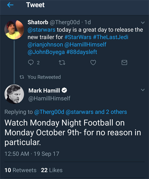 Hamills Trailer-Tweet