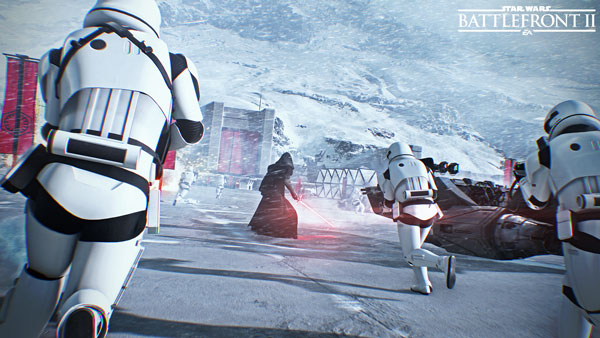 <i></noscript>Star Wars</i>: Battlefront II“></div><p>Damit aber genug der Vorrede. Anders als im Vorgänger, basiert der Mehrspieler-Modus in <i>Battlefront II</i> auf einem Klassensystem. Insgesamt gibt es vier Klassen (Angriff, Schwer, Offizier und Spezialist), jede mit ihren eigenen Fähigkeiten und Waffen. Je nach Modus stehen außerdem noch Spezialtruppen in zwei Klassen (Vollstrecker und Lufttruppler), Fahrzeuge (Panzergefährt, Artillerie, Speeder) und/oder Helden zur Verfügung.</p>
<p>Im Spiel bekommt man durch das Erfüllen von Missionszielen, Abschüsse, Unterstützung von Verbündeten, etc. sogenannte Kampfpunkte. Diese kann man dann beim Respawn ausgeben, um nicht als eine der Standardklassen, sondern als Spezialtruppe, Fahrzeug oder Held wieder ins Spiel einzusteigen.</p>
<p>Die genauen Spielziele hängen davon ab, welchen der fünf Modi man spielt: Es gibt die beiden „großen“ Modi, Galaktischer Angriff und Sternenjäger-Angriff, und drei „kleine“ Modi: Helden vs. Schurken, Angriff und Gefecht.</p>
<p>Das Aushängeschild von <i>Battlefront II</i> ist sicherlich der Galaktische Angriff. Hierbei handelt es sich um einen mehrstufigen Modus, dessen spezifische Ziele von der jeweiligen Karte abhängen. Es treten zwei Seiten gegeneinander an, komplett mit Spezialeinheiten, Helden, Fahrzeugen und (oftmals) Raumjägern zur Luftunterstützung. Üblicherweise hat die eine Seite ein gewisses Spielziel, z.B. einen Punkt einzunehmen oder, ähnlich zu Sabotage aus <i>Battlefront</i>, Bomben zu platzieren und hat dafür eine gewisse Anzahl an Spawns Zeit. Die andere Seite versucht demnach die Angreifer lange genug von ihrem Ziel abzuhalten. Schaffen die Verteidiger das, haben sie gewonnen, wenn nicht bekommen die Angreifer mehr Zeit und es geht in die nächste Phase. Andere Spielziele bestehen z.B. darin, dass die eine Seite ein Fahrzeug eskortieren muss, bis dieses ein bestimmtes Ziel erreicht.</p>
<p>Dadurch, dass Galaktischer Angriff aus mehreren Stufen besteht, hat der Modus eine größere Abwechslung bzw. Dynamik als die statischen Modi aus <i>Battlefront</i>. Trotz der vergleichsweise geringen Spielerzahl (20vs20) fühlen sich die Karten keineswegs leer an. Vielmehr ist man fast immer mitten im Gefecht, behält aber dank der eher linearen Karten den Überblick und wird nicht plötzlich von hinten überrannt. Leider werden einige Missionsziele auch teilweise frustrierend, wenn man immer wieder gegen die gegnerische Verteidigung anrennt, ohne tatsächlich vorwärts zu kommen. Meistens bleibt es aber in allen Phasen spannend und eher knapp.</p>
<div align=