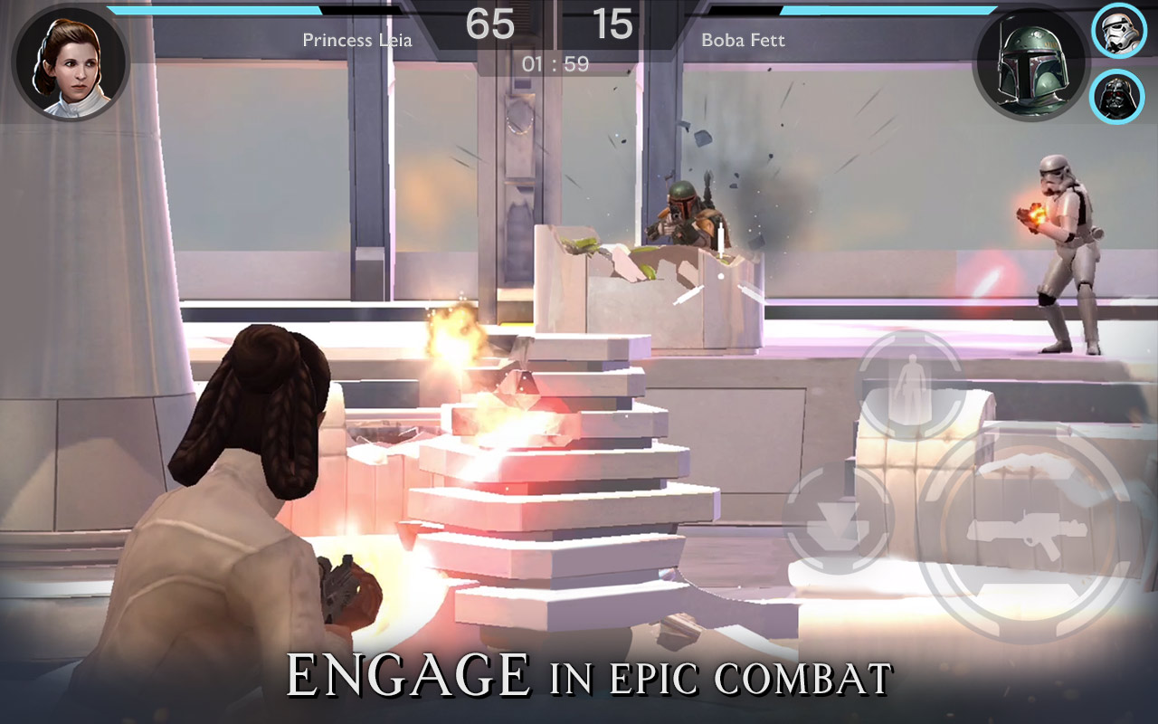 <i></noscript>Star Wars: Rivals</i>„></div><ul>
<li><b>Kämpfe in PvP-Arenen</b><br /> Dominiere deine Gegner in diesem rasant schnellen PvP-Shooter, während du Spieler auf verschiedenen Plattformen in Echtzeit-Kampfarenen herausforderst. Schütze dich, indem du deine Umgebung strategisch einsetzt, und deine Feinde mit einer für Mobilgeräte optimierten Steuerung anvisierst und ausschaltest. Wechsle deine Helden in der Hitze des Gefechts aus und ändere den Spielstil so auf der Stelle.</li>
<li><b>Bau das ultimative Kampfteam auf</b><br /> Sammle Helden, um das ultimative Team aufzubauen und bei deinem Fortschritt durch die Arena-Ligen immer seltenere und starke Helden freizuschalten. Wähle aus einer Reihe legendärer Helden, darunter Darth Vader, Boba Fett und Luke Skywalker – jeder mit verschiedenen Rollen, die man kombinieren kann, um taktische Vorteile zu erlangen. </li>
<li><b>Stelle dich deinen Gegnern</b><br /> Erlebe die klassischen Konflikte des Star Wars-Universums wie Han Solo und Boba Fett, Luke Skywalker und Darth Vader, Finn und Captain Phasma und weitere. Besiege Rivalen im Kampf, um zusätzliche Kampfpunkte zu erhalten und schneller die Bestenlisten aufzusteigen. </li>
<li><b>Meistere klassische Waffen und Spezialfähigkeiten</b><br /> Beherrsche das Spielfeld mit starken Waffen wie Chewbaccas Bowcaster, Han Solos DL-44-Blasterpistole und Boba Fetts EE-3 Karabinergewehr. Meistere Spezialfähigkeiten, die im Star Wars-Universum einmalig sind, wie Darth Vaders Machtwürgen und Admiral Ackbars vernichtenden Orbitalschlag. </li>
<li><b>Setze Seiten-Boni ein</b><br /> Bilde Teams derselben Seite wie der Rebellion, des Imperiums, der Ersten Ordnung und der Unterwelt, um Seiten-Bonusse für verstärkten Schaden, Gesundheitsregeneration und mehr zu erhalten. </li>
<li><b>Kämpfe in bekannten <i>Star-Wars</i>-Umgebungen</b><br /> Setze Deckungen, Erhöhungen und zerstörbare Umgebungen zu deinem Vorteil ein, während du Gegner in PvP-Arenen an bekannten Orten des Star Wars-Universums ausschaltest, unter anderem Bespin, Scarif, Jakku und den Todesstern.</li>
<li><b>Schließe dich einer Gilde an</b><br /> Bilde mit Gildenkameraden Strategien zum Aufstieg in den Arena-Bestenlisten, um Credits, Datenbänder und Belohnungskisten zu verdienen, mit denen du neue Helden erhalten und bereits vorhandene Helden aufstufen kannst.</li>
</ul>
<div class=