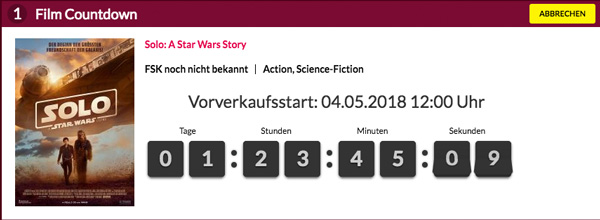 Ticket-Countdown für Solo