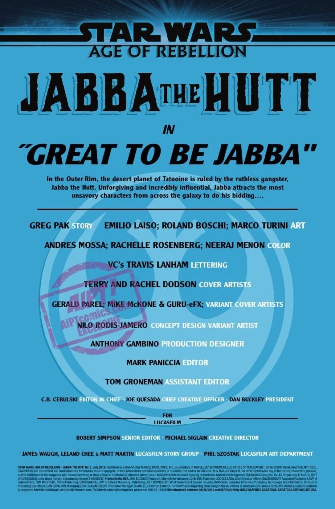 Vorschauseiten zu Age of Rebellion: Jabba The Hutt #1
