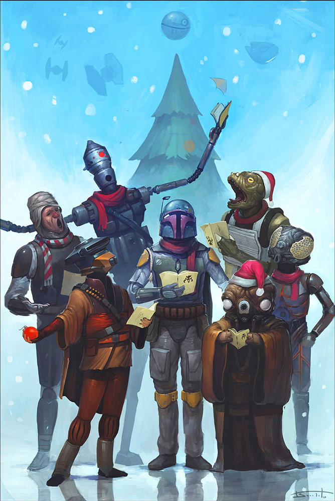 2013 schuf ILM-Künstler Tyler Scarlet diesen Kopfgeldjäger-Chor für die Lucasfilm-Weihnachtskarte