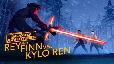 Rey und Finn gegen Kylo Ren in Galaxy of Adventures