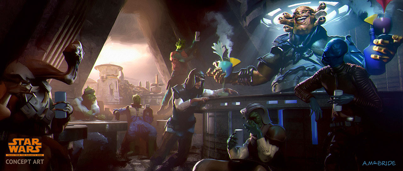 Tara Rashin in <em>Tales from the Galaxy’s Edge</em>„></div><p>Seezelslak sei immer bereit seinen Kunden Geschichten zu erzählen und in <em>Tales from the Galaxy’s Edge</em> dürfen wir jede dieser Geschichten selbst spielen oder erleben und reisen dadurch in andere Abschnitte der <em>Star-Wars</em>-Timeline, wo wir auch weitere bekannte Charaktere treffen werden.</p>
<p>Und auch wenn das Spiel auf <em>Galaxy’s Edge</em> basiert und zumindest zum Teil im Black Spire Außenposten spielt, handelt es sich nicht nur um eine Adaption des Freizeitparks.</p>
<blockquote class=