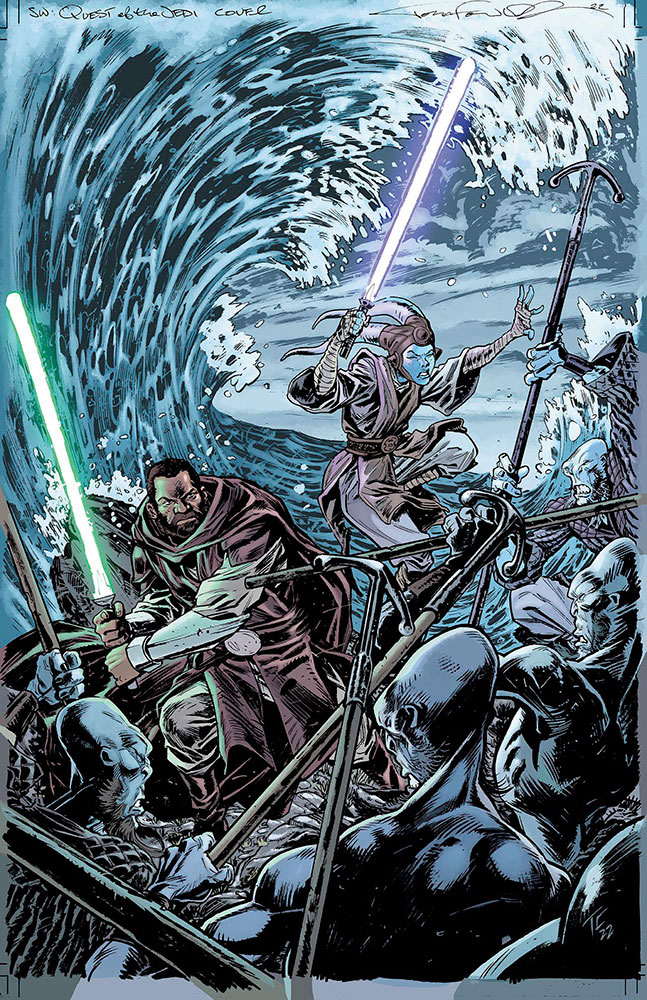 Vorläufiges Cover für <em></noscript>Quest of the Jedi</em>„></div><p>Außerdem wurde noch der Manga <em>Edge of Balance: Precedent</em> von Older und Tomio Ogata angekünidgt. Die düsterere Geschichte über einen Wookiee soll einen längeren Zeitraum umfassen und erscheint im <b>Frühjahr 2023</b>.</p>
<p>Charles Soule hat angekündigt, dass er mit seiner Tochter Rosemary an dem Kinderbuch <em>Yoda and the Younglings</em> arbeitet, in dem auch Burryaga vorkommt. Das Buch mit Illustrationen von Valeria Valdivia erscheint im Oktober 2023.</p>
<div align=