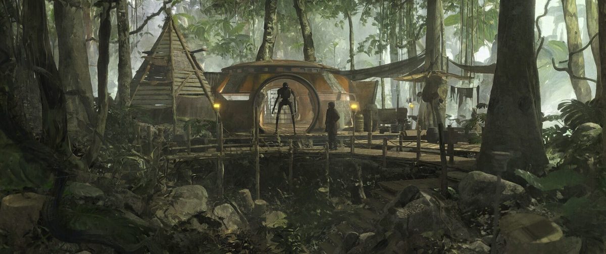 Konzeptzeichnung von Cassians Zuhause auf Yavin 4 von Chester Carr