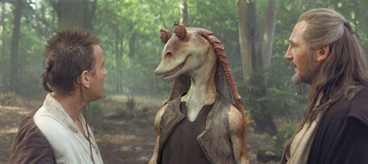 Jar Jar Binks trifft Obi-Wan Kenobi und Qui-Gon Jinn in Star Wars Episode I